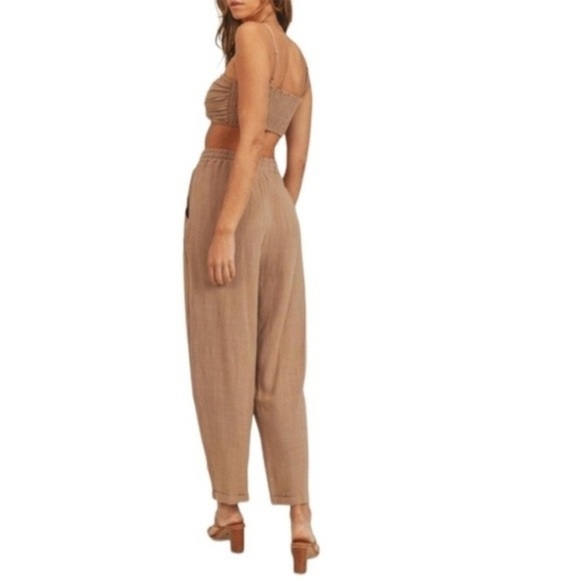 MABLE Women's Wide Leg Linen Blend Tan Pants Cuffed Pleated Medium - Picture 4 of 16